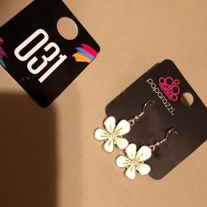 light green White flower hook earrings